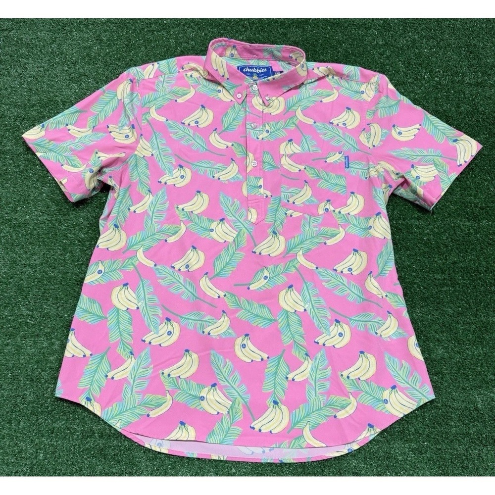 Chubbies Half Button Short Sleeve Bananas Shirt Men's Size XL Pink